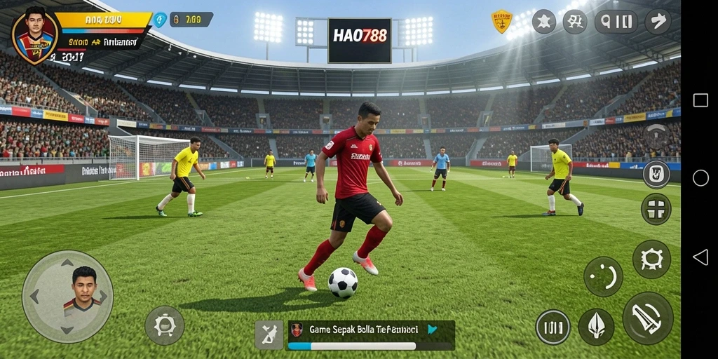 Screenshot HAO788 menampilkan aksi seru di lapangan sepak bola.