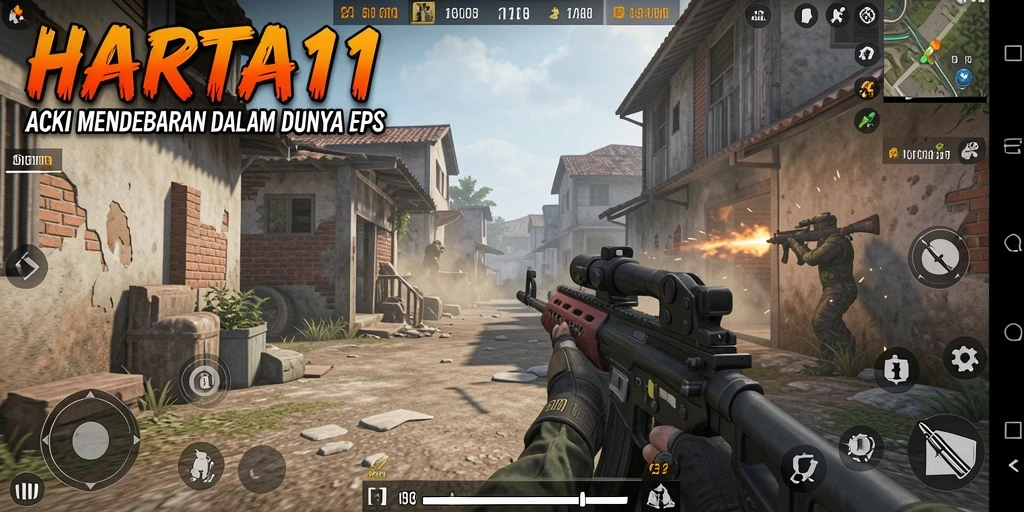 Screenshot HARTA11 menunjukkan aksi seru dan grafik menawan dalam gameplay FPS.