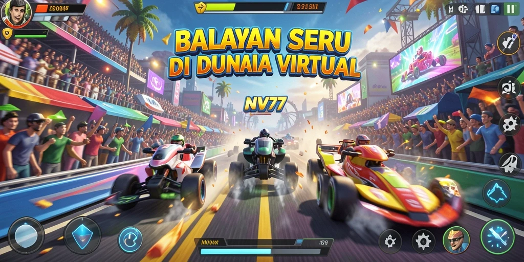 Gameplay NV77 menampilkan balapan seru dengan kendaraan yang mengesankan.