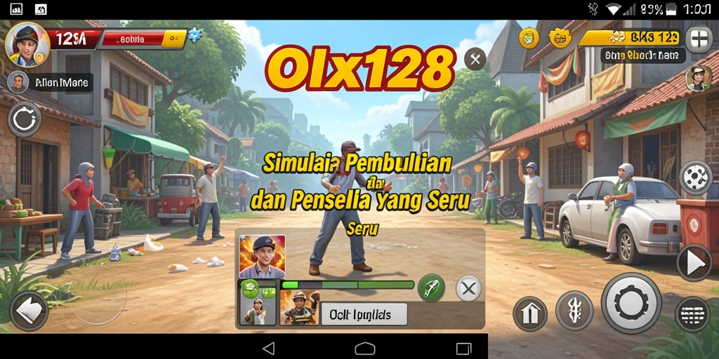 Screenshot OLX128 menampilkan pengguna yang bertransaksi dalam simulasi jual beli.