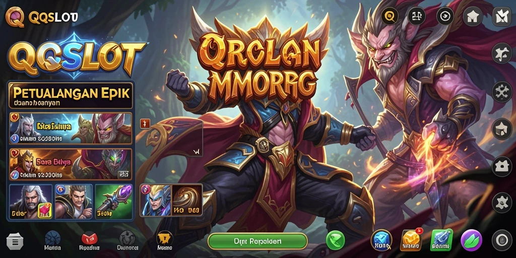 Tangkapan layar aksi gameplay epik di dunia fantastis QQSLOT.