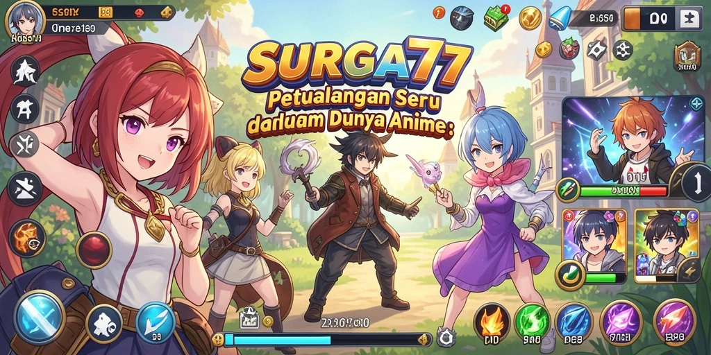Menampilkan pertempuran seru antara karakter anime dalam SURGA77.